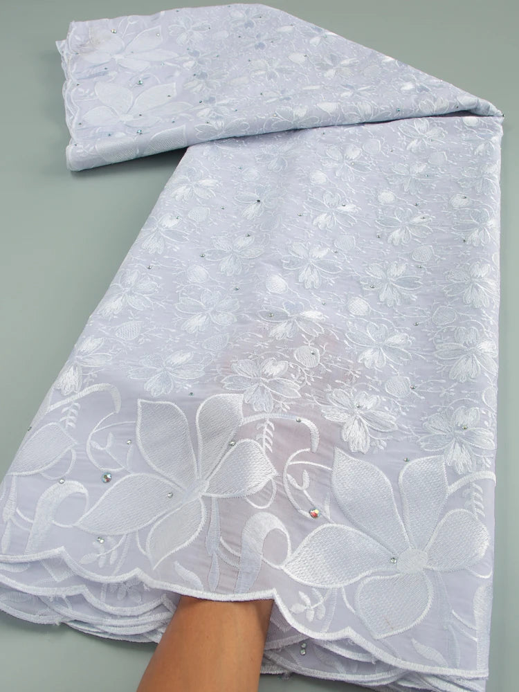 African Cotton Lace Fabric with Stones 2024 High Quality Nigerian Swiss Voile Lace for Sewing Women Evening Party Dresses TY3582
