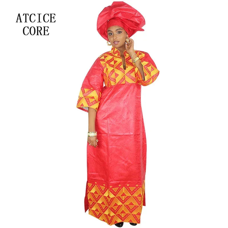 African Dresses For Women Bazin Embroidery Design Dress Long Dress