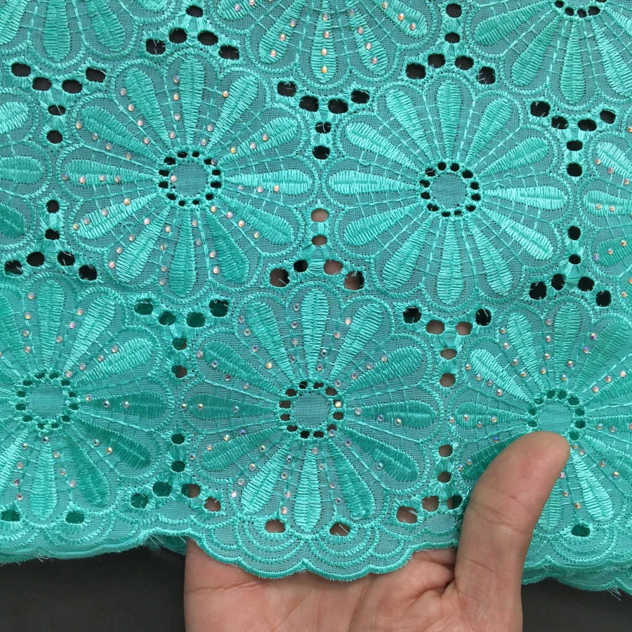 Nigerian Swiss Voile Cotton Fabric Lace African Lace Fabric with Stones Evening Party Dresses For Women High Quality2.5yards4200