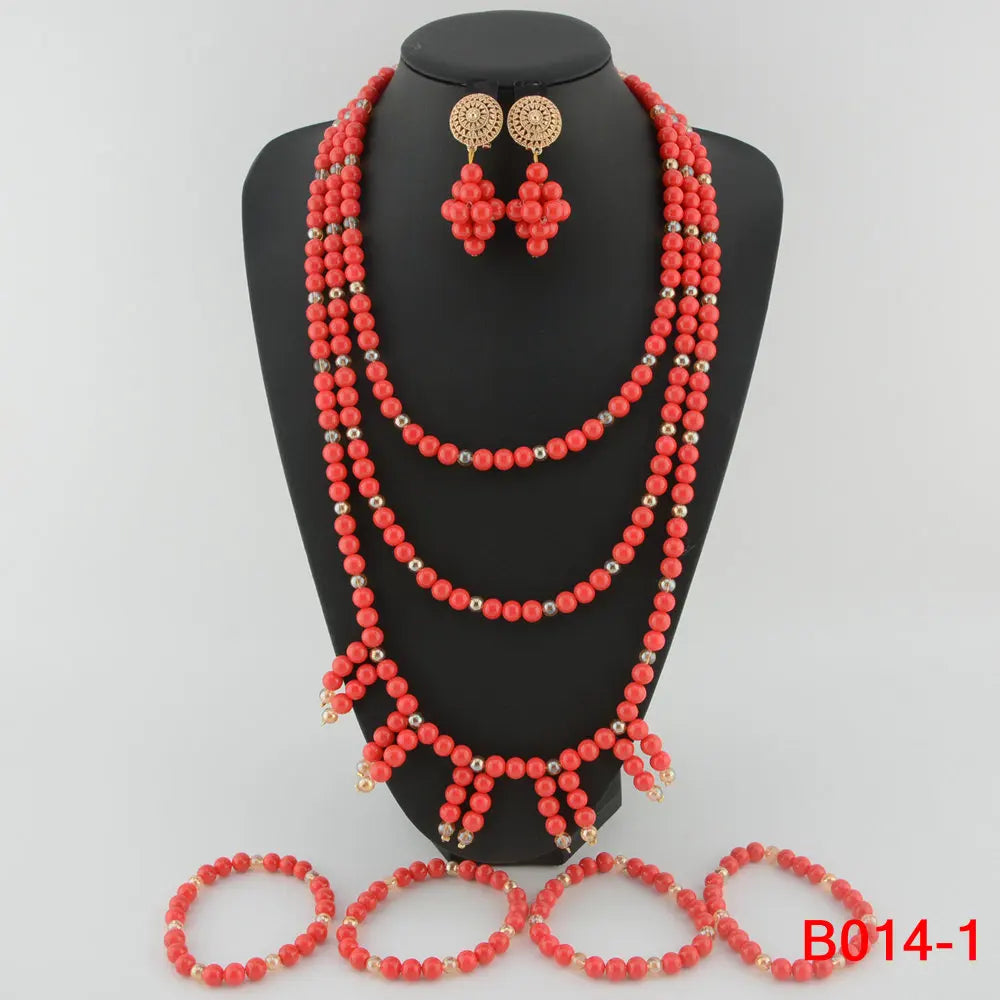 Fashion african coral beads necklace set nigerian wedding african beads jewelry Set