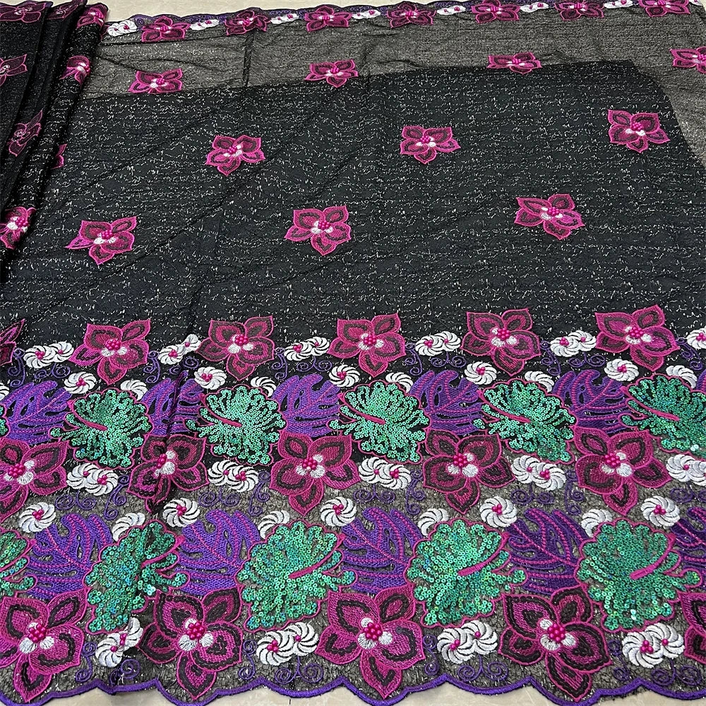 Nigerian Tulle Lace Fabric with Sequins Embroidery, High Quality, African Sewing, Guipure Net Cloth, Prom Dresses, 5Yards