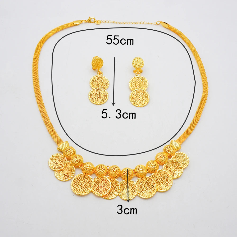 Luxury Indian Jewellery Earrings Necklace Jewelry Sets For Women Dubai Gold Color African Arabic Wedding Bridal  Party Gifts
