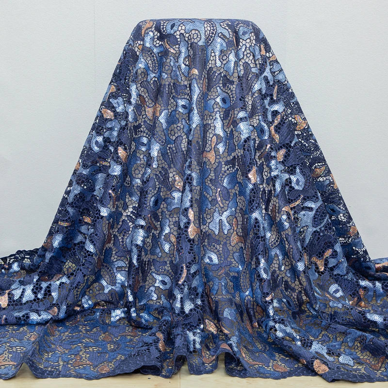 Kalume African Sequins Lace Fabric 2025 High Quality Material Nigerian Guipure Cord Lace Fabric for Party Dress Sewing F4058