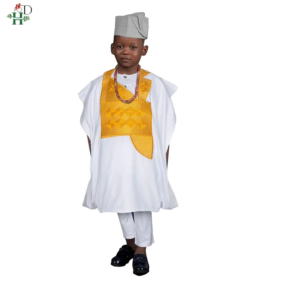 H&D Family Matching African Wedding Outfits For Husband and Wife Bazin Riche Robes Custom Couple Dashiki Set Boy Kid white Dress