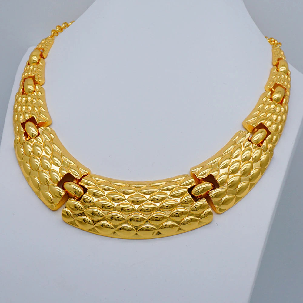 Necklace Sets For Women Dubai African Gold Color Jewelry Set Bride Earrings Rings Indian Nigerian Wedding Jewelery Set Gift