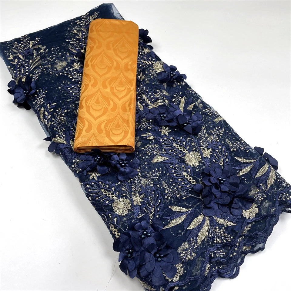 2.5 +2.5 Yards Latest African Lace Fabric 2025 High Quality Embroidered 3d Nigerian France Tulle Bazin Riche for Wedding Dress