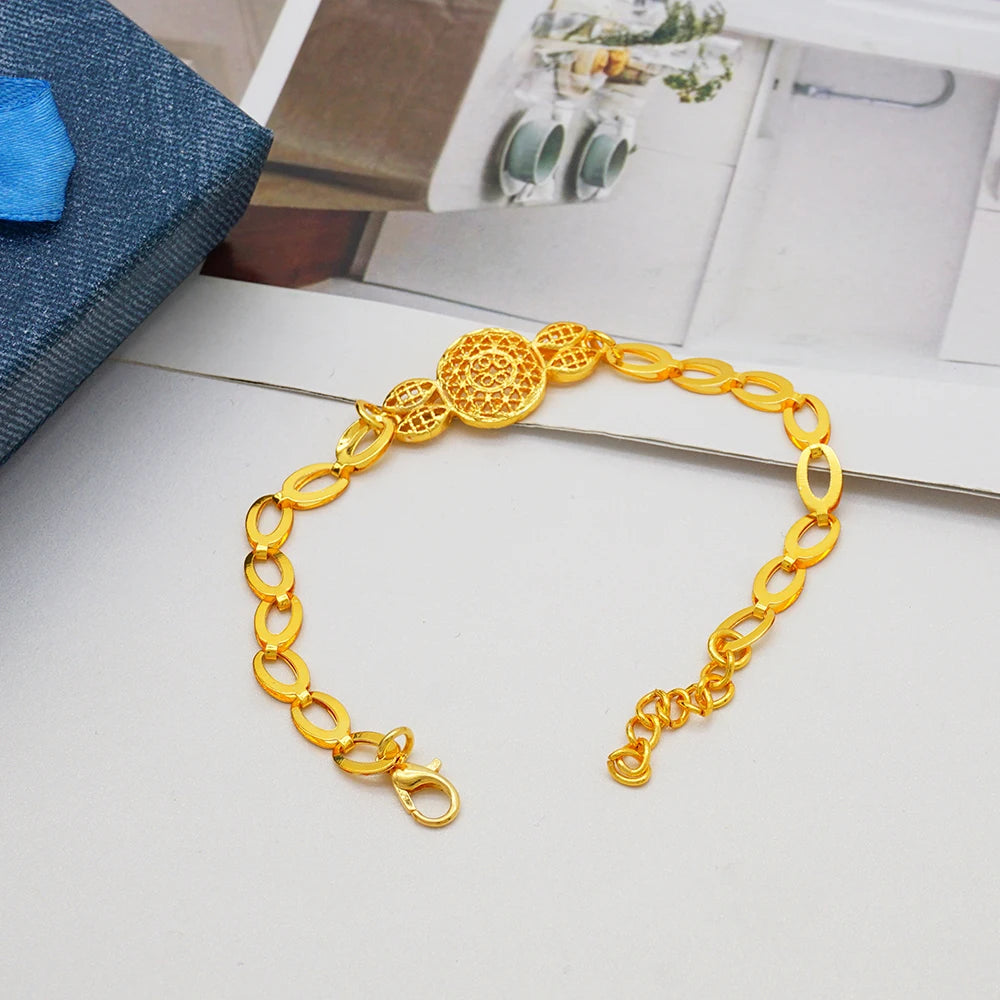 African Ladies Dubai 24k Gold Plated Long Necklace Set Bridal Banquet Wedding Jewelry Set Accessories