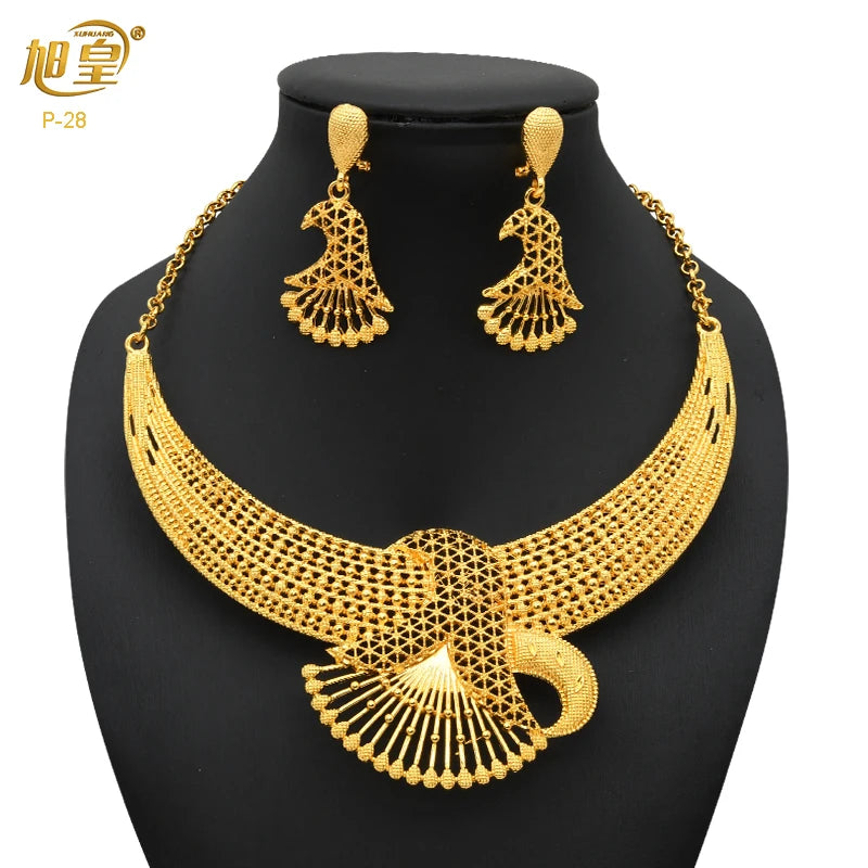 Luxury Flower Necklace Sets For Women Wedding Dubai Gold Plated African Jewelry Set Indian Jewellery Anniversary Gifts