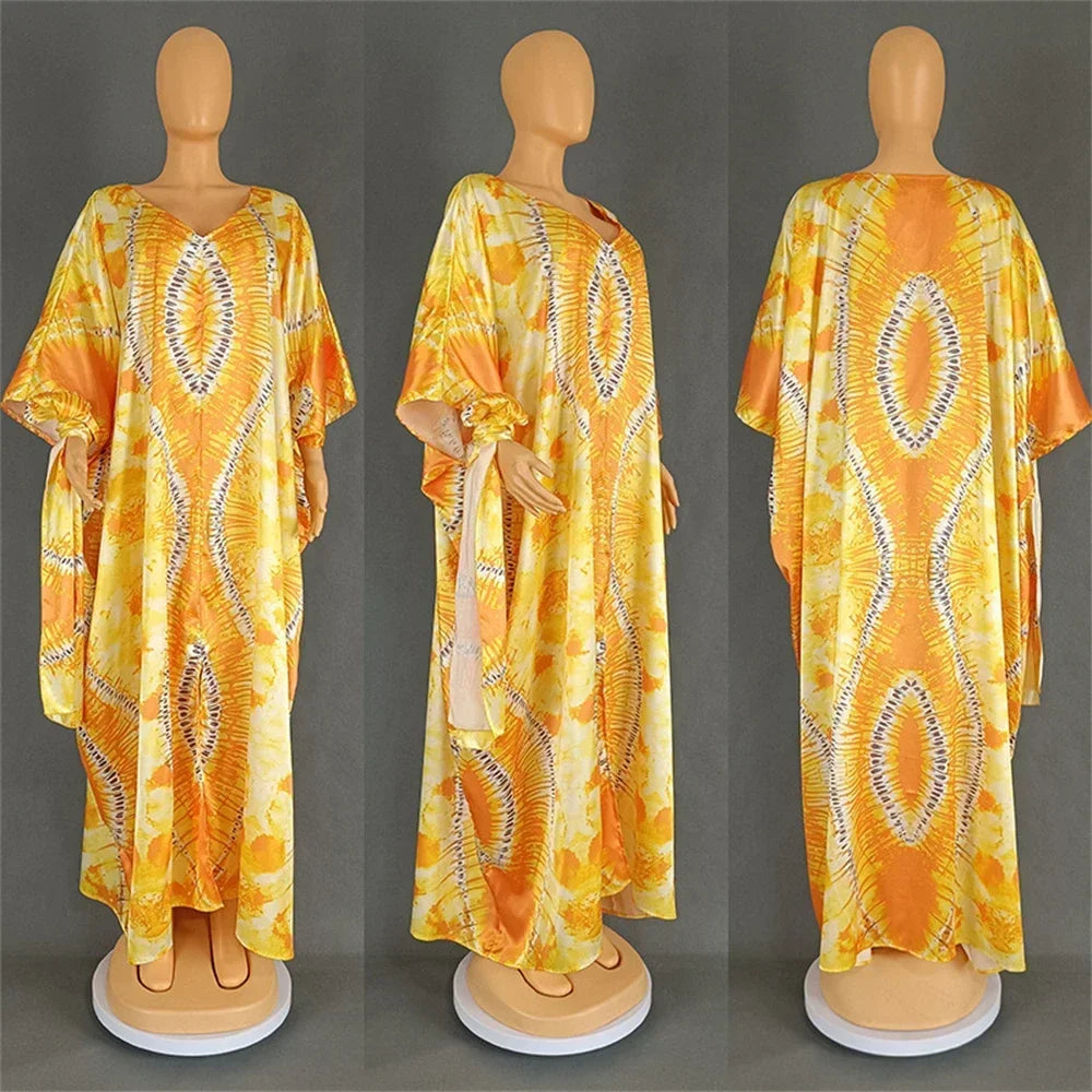 African Dresses for Women Hijab Kaftan Print Loose Boubou Robe Africa Clothes Ankara Dashiki Dubai Abaya Scarf Gown Caftan Dress