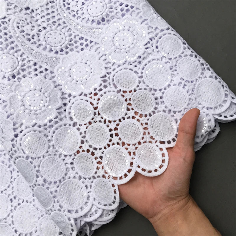 White Water Soluble Fabric Lace African Guipure Cord Lace Fabric High Quality Elegant For Women Wedding Party Dress,2.5yards4025