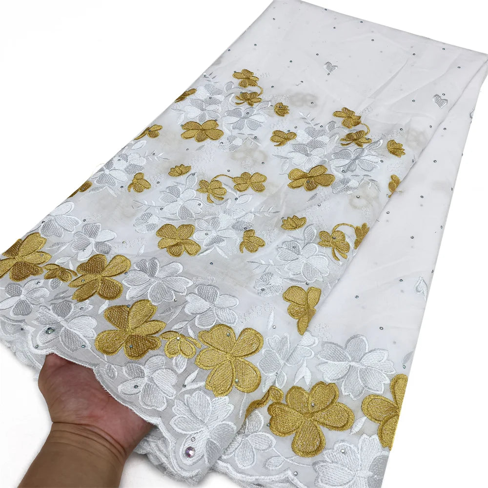 Latest 2025 High Quality African Nigerian Tulle Lace Fabric Cotton Damask Guipure Formal Prom Party Gown Dress 5Yards