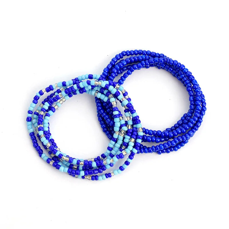 2 Pcs Sexy Summer Waist Bead Chains African Belly Beads Colorful Beach Bikini Body Belly Chain Elastic Jewelry for Women Girls