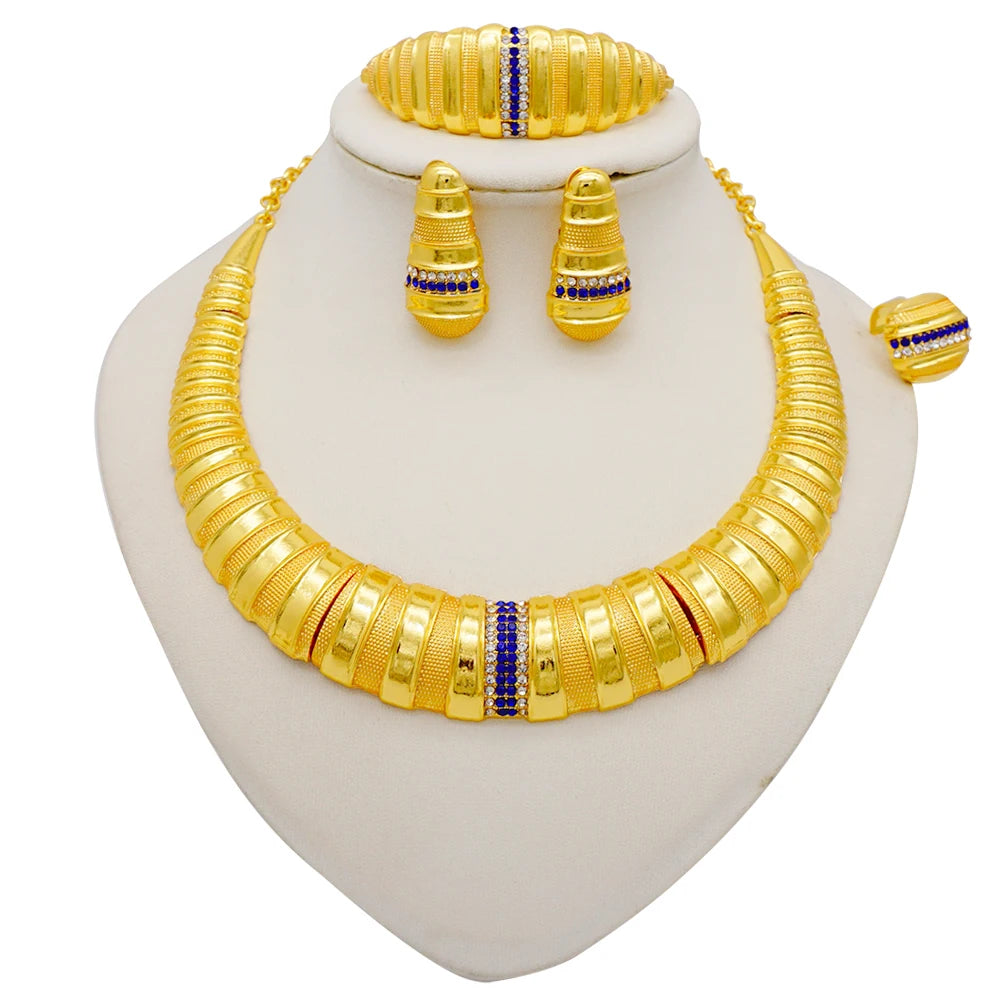 Nigeria Dubai Gold Color Fine Flowers Jewelry Sets African Wedding Gifts Party For Women Bracelet Necklace Earrings Ring Set