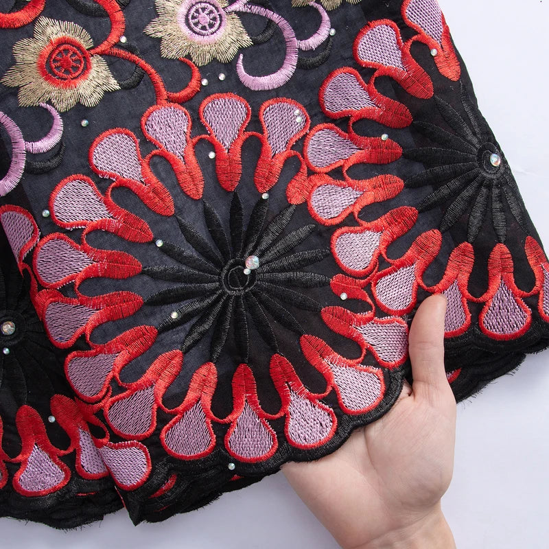 2024 High Quality Cotton Swiss Voile Lace with Crystal African Embroidered Lace Fabric for Sew Wedding Party Women Dress TY3052