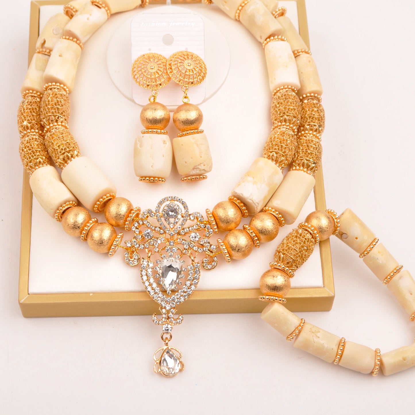 Orange Nigerian Artificial Coral Bead Necklace African Jewelry Sets