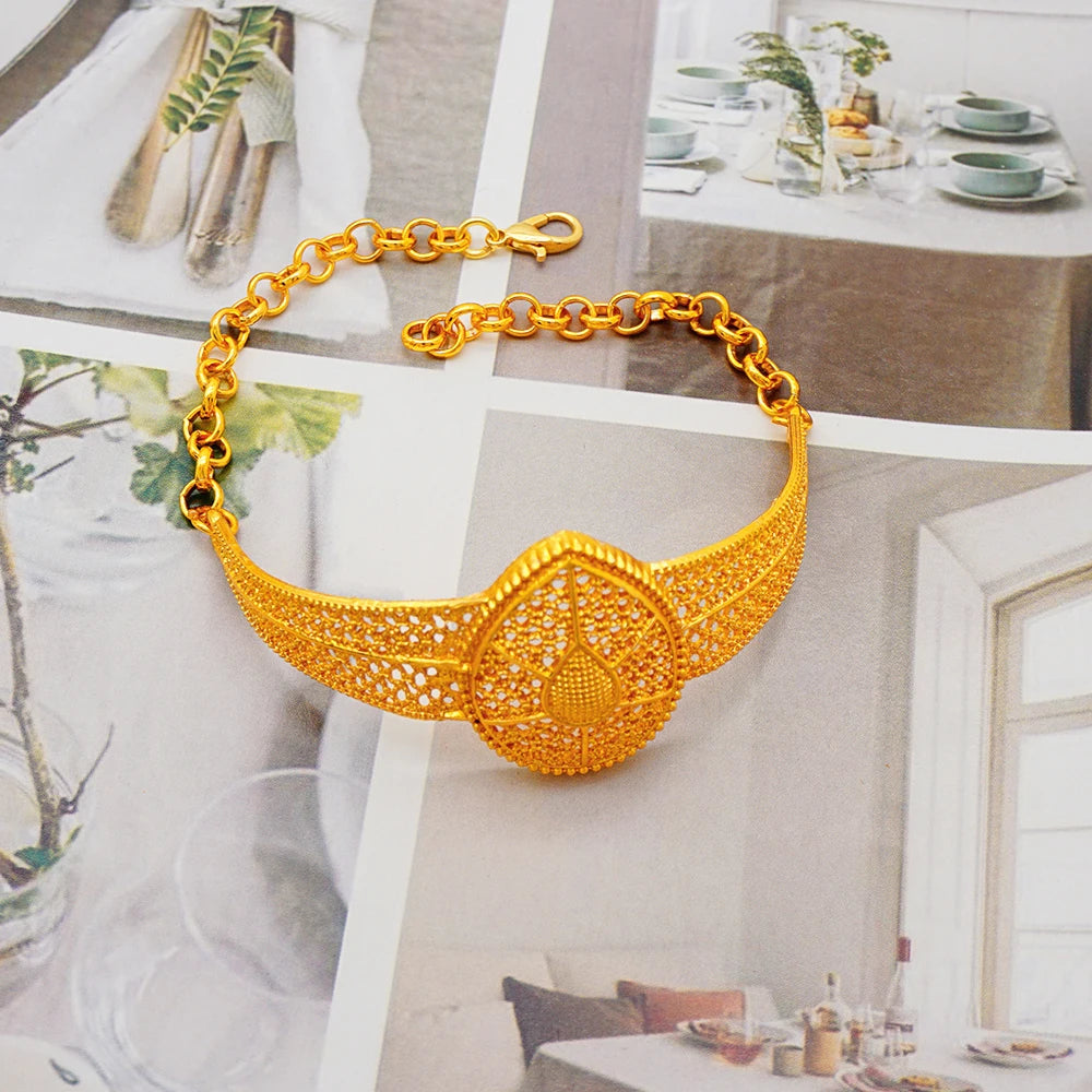 Dubai 24K Golden Plated Jewelry Set African Women's Banquet Wedding Necklace Set