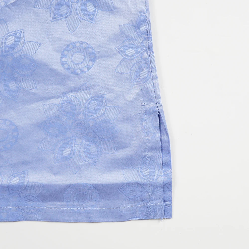 African Clothes Embroidery Blue Gown Plus Size For Men Elegant Party Wedding Thobe 3 PC Top and Pants Suits Set Daily Wear 2025