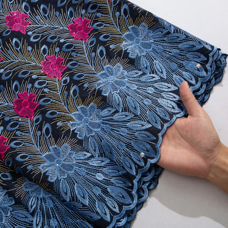 2024 African Cotton Lace Fabric High Quality Nigerian Stones Cotton Lace Fabric Swiss Voile Lace For Women Wedding Dress TY3806