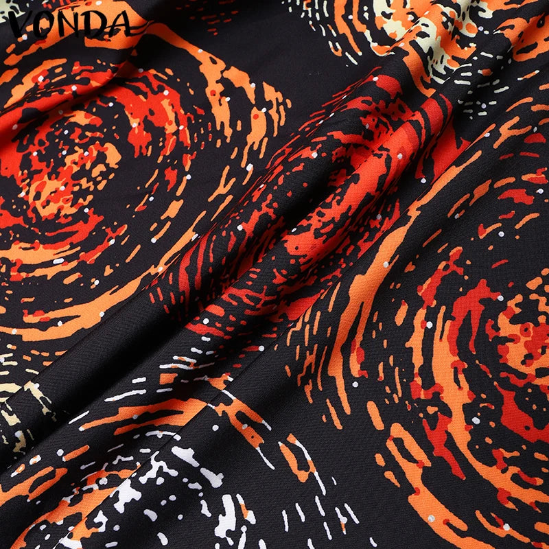 Plus Size VONDA Women Foral Printed Maxi Dress 2024 Causal Puff Sleeve Round Neck Bohemian Long Sundress Holiday Eelgant Vestido