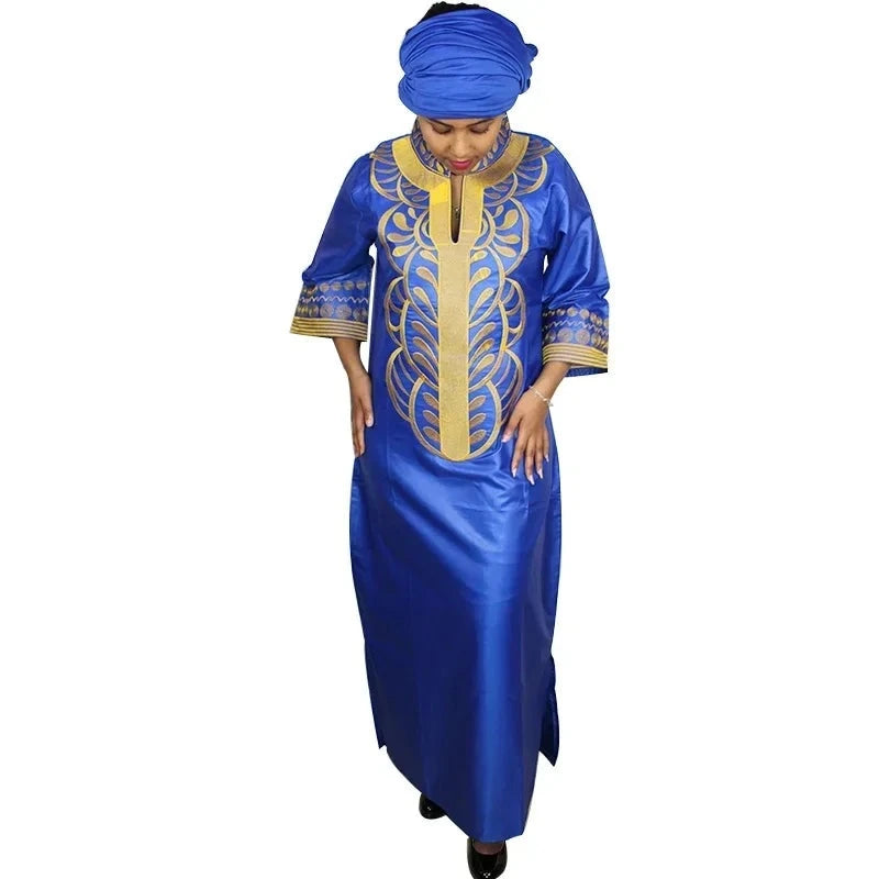 African dresses for women dashiki soft embroidery desing long dress without scarf