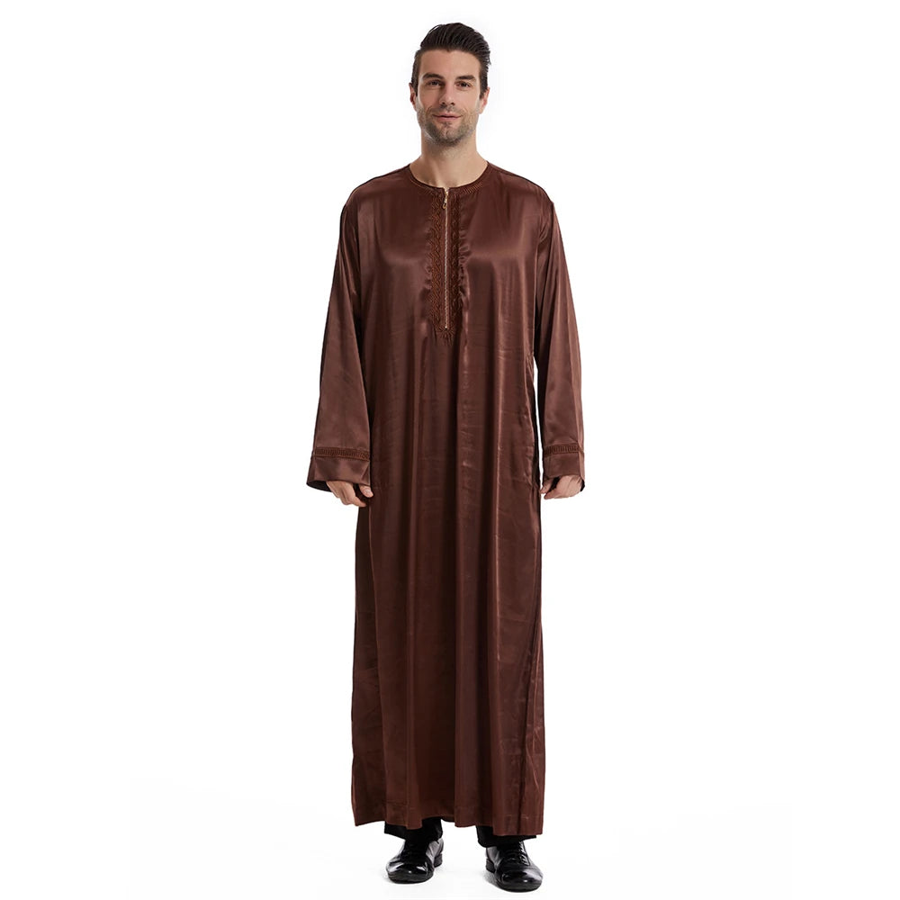 New Islamic Muslim Men Clothing Loose Jubba Thobe Abaya Front Zipper Musulmane Homme Caftan Maxi Robes Pakistan Arabia Dress