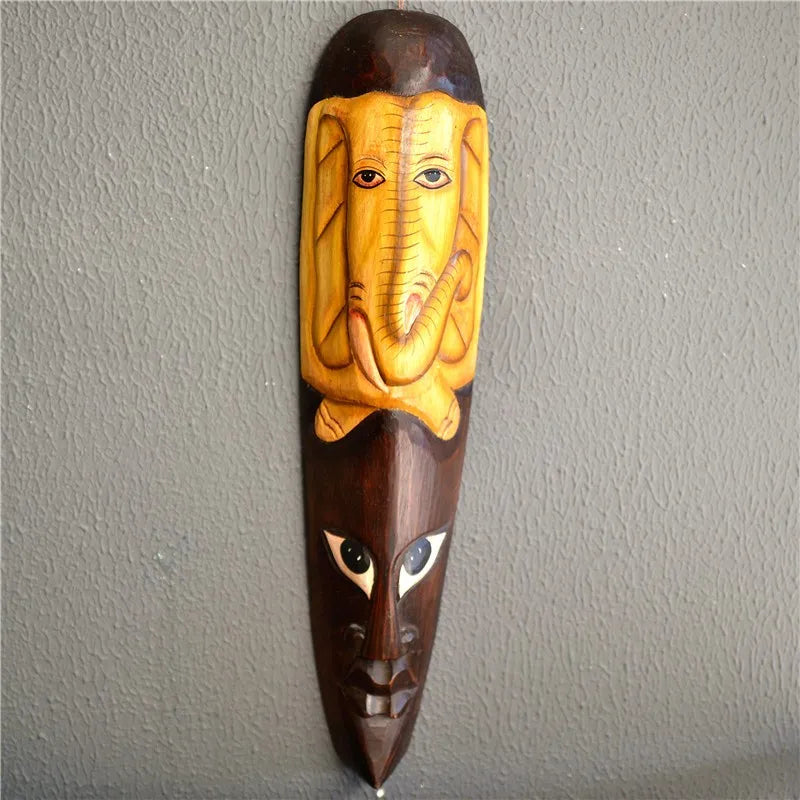 50cm H Southeast Asian Style Wall Hanging Pendant Thai Wood Carving African Face Mask Creative Retro Home Bar Hotel Decoration