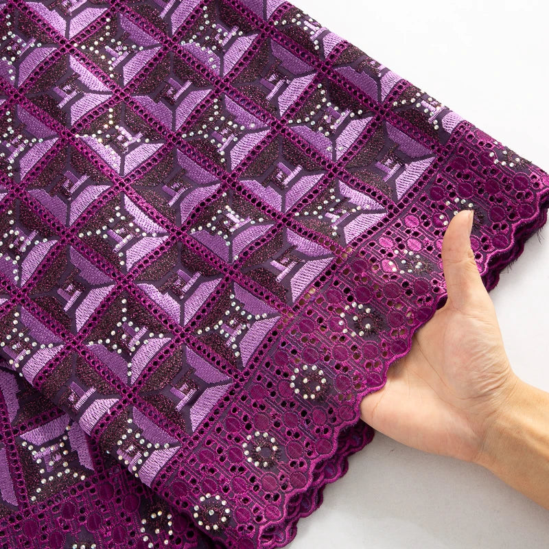 Kalume African Cotton Lace Fabric With Stones 2025 High Quality Embroidery Swiss Voile Lace In Switzerland For Dresses F4149