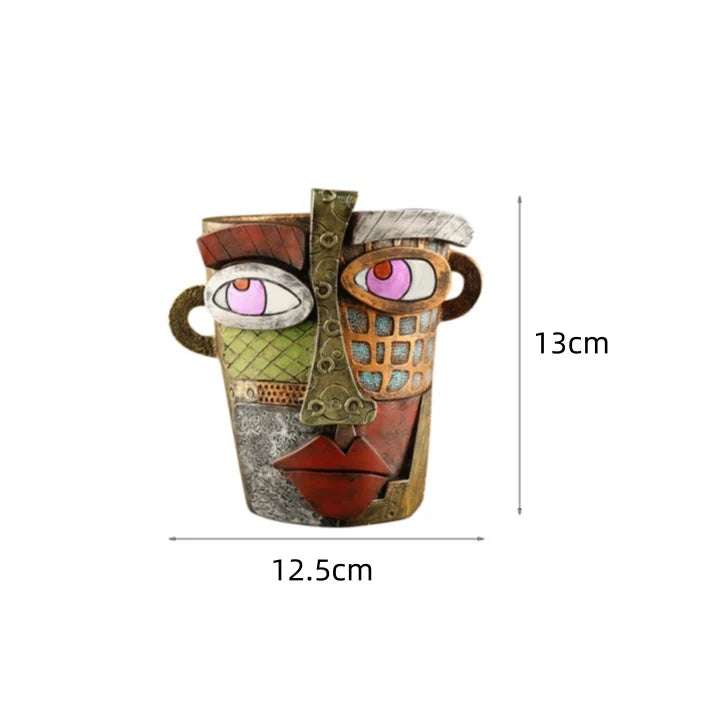 NORTHEUINS Resin Retro Face Colorful Abstract Art Succulent Flower Pots Resin Ornament Antique Flower Vase Potted Plan Container