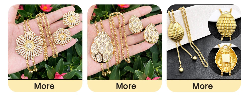 Africal Gold Color Big Jewelry Set Hollow Out Design Necklace Bracelet Earring Ring For Women Bridal Wedding Jewellery Gift