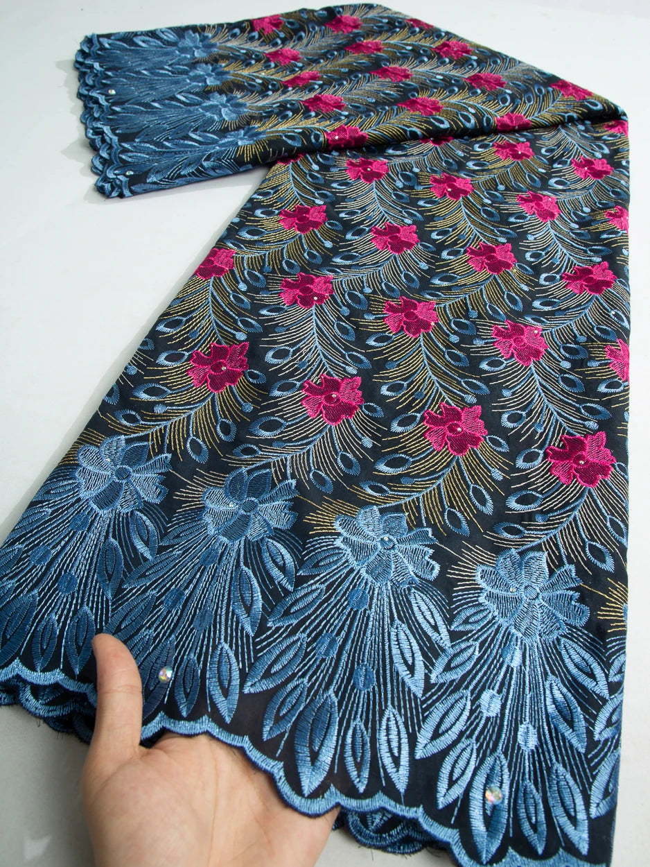 2024 African Cotton Lace Fabric High Quality Nigerian Stones Cotton Lace Fabric Swiss Voile Lace For Women Wedding Dress TY3806