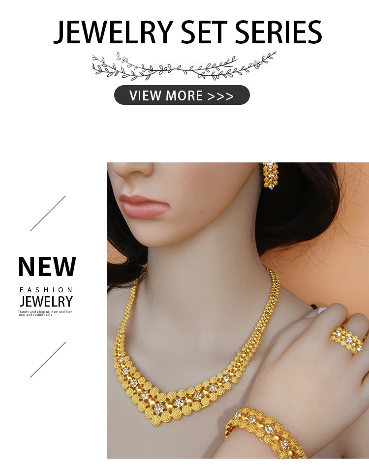 XUHUANG Dubai 2024 Gold Color Necklace Bracelet Jewelry Set For Women Ethiopian Arabic Charm Necklace Choker Set Wedding Gifts