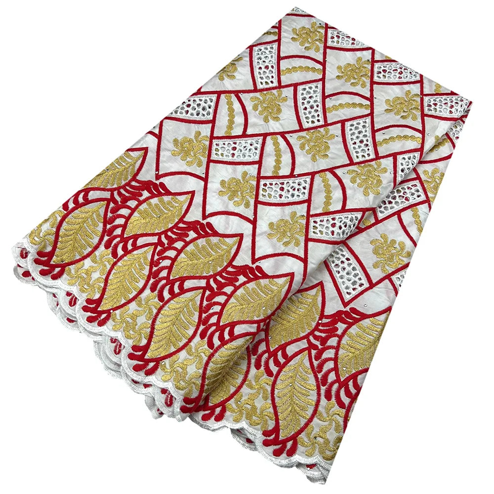 African Bazin Riche Fabric for Dress, African Lace Fabric, Nigerian Embroidery, 100% Cotton, 2.5Yards, F05, Latest