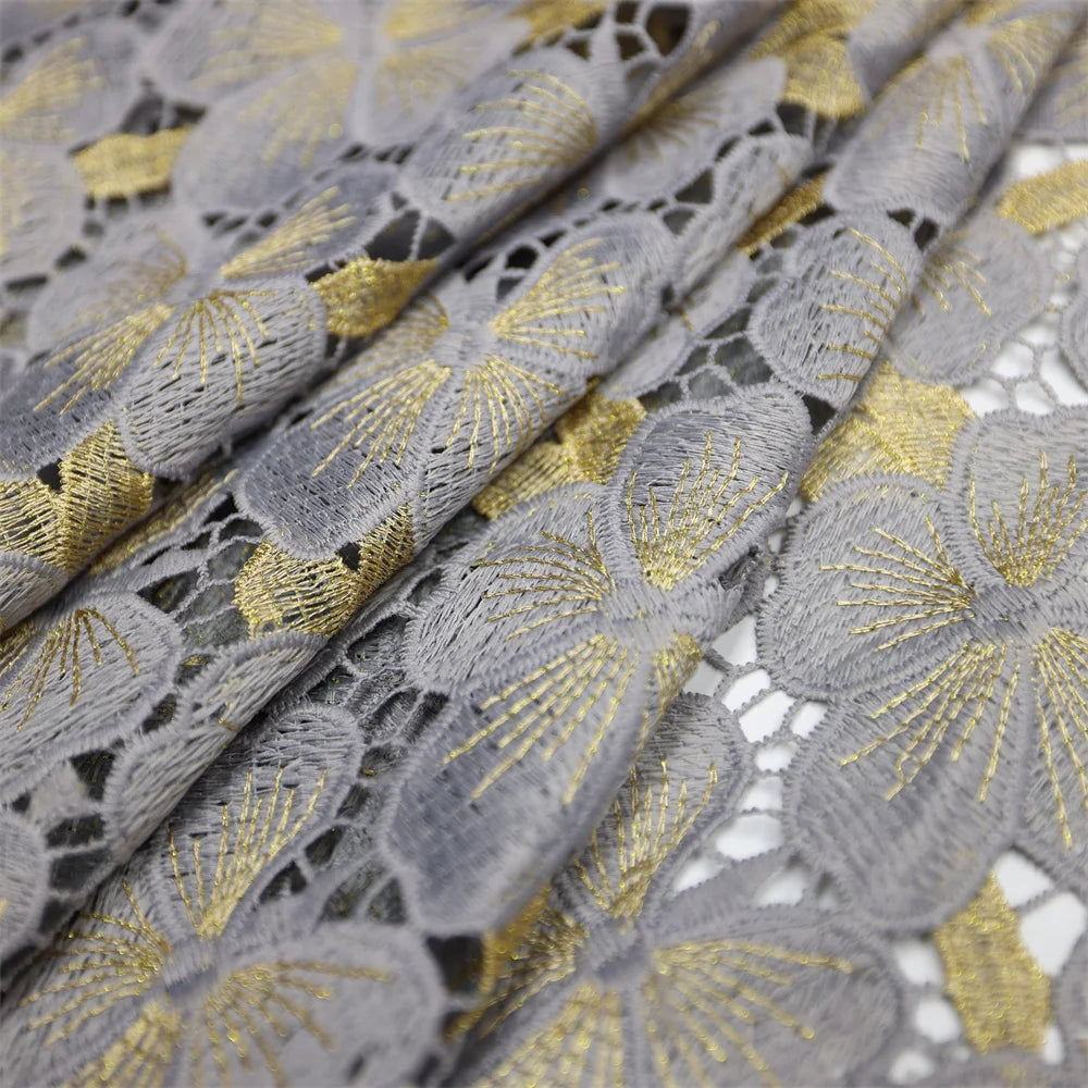 Fashionable Skin Friendly Guipure Lace Fine Cotton Textured African Cord Lace Cupion Fabric 5 Yards Occasional Couple Wear