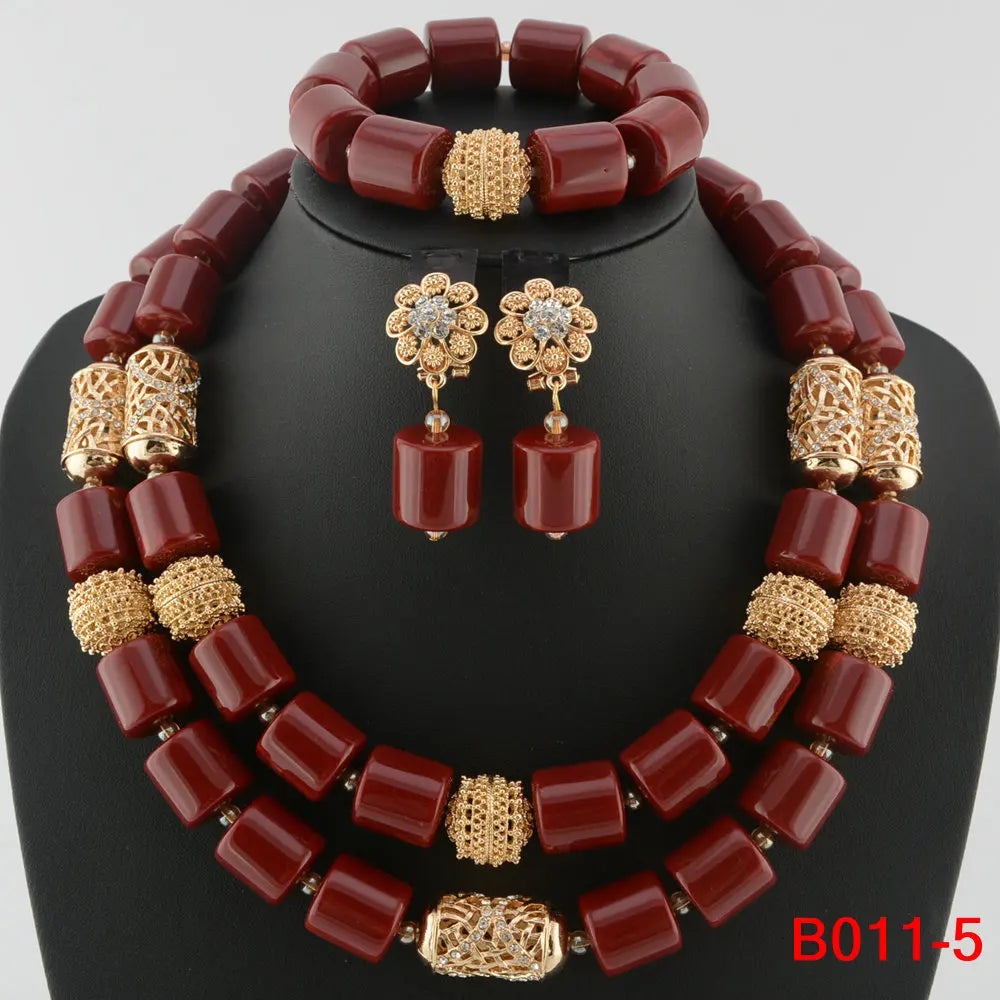 African Beads Wedding Necklace Set Artificial Coral Beads Jewelry Set Wholesale Nigeria Bride Wedding