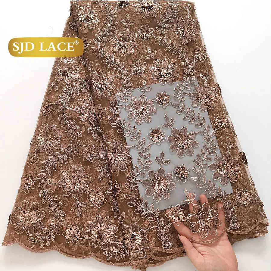 SJD LACE African Green Sequins Mesh Woman Lace Fabric High Quality 2025 Nigerian French Net Lace for Sewing Wedding Dresses 3735