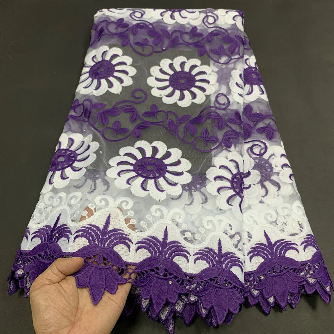 High Quality African Lace Fabric, Embroidery Tulle Cotton, French Wedding Party Dress, Guipure Sequins, 2.5Yards, Latest 2025