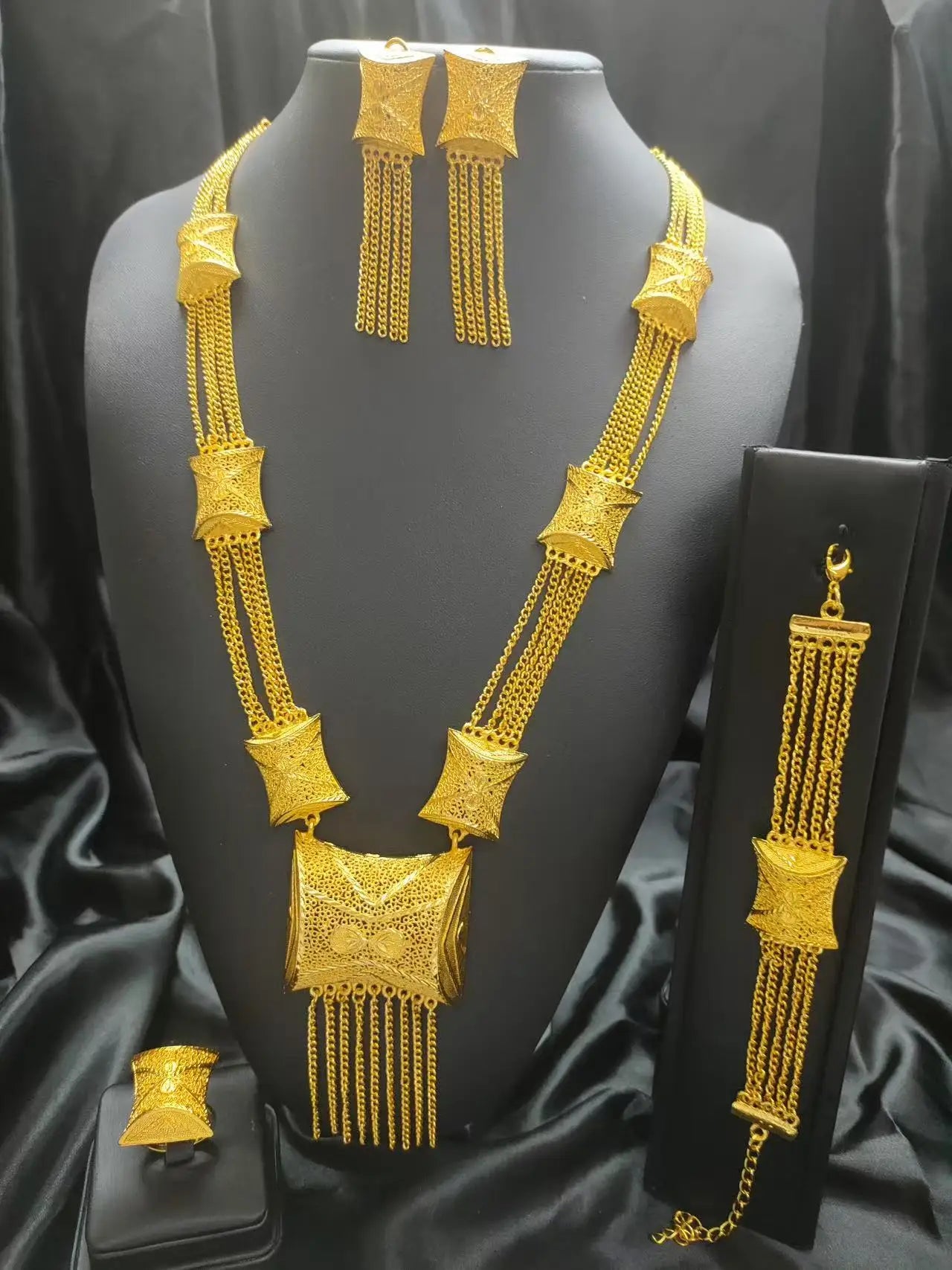 Women Ethiopian Gold Color Jewelry Set Bridal Dubai Wedding Brazilian Eritrean African Earring Necklaces Jewellery Set