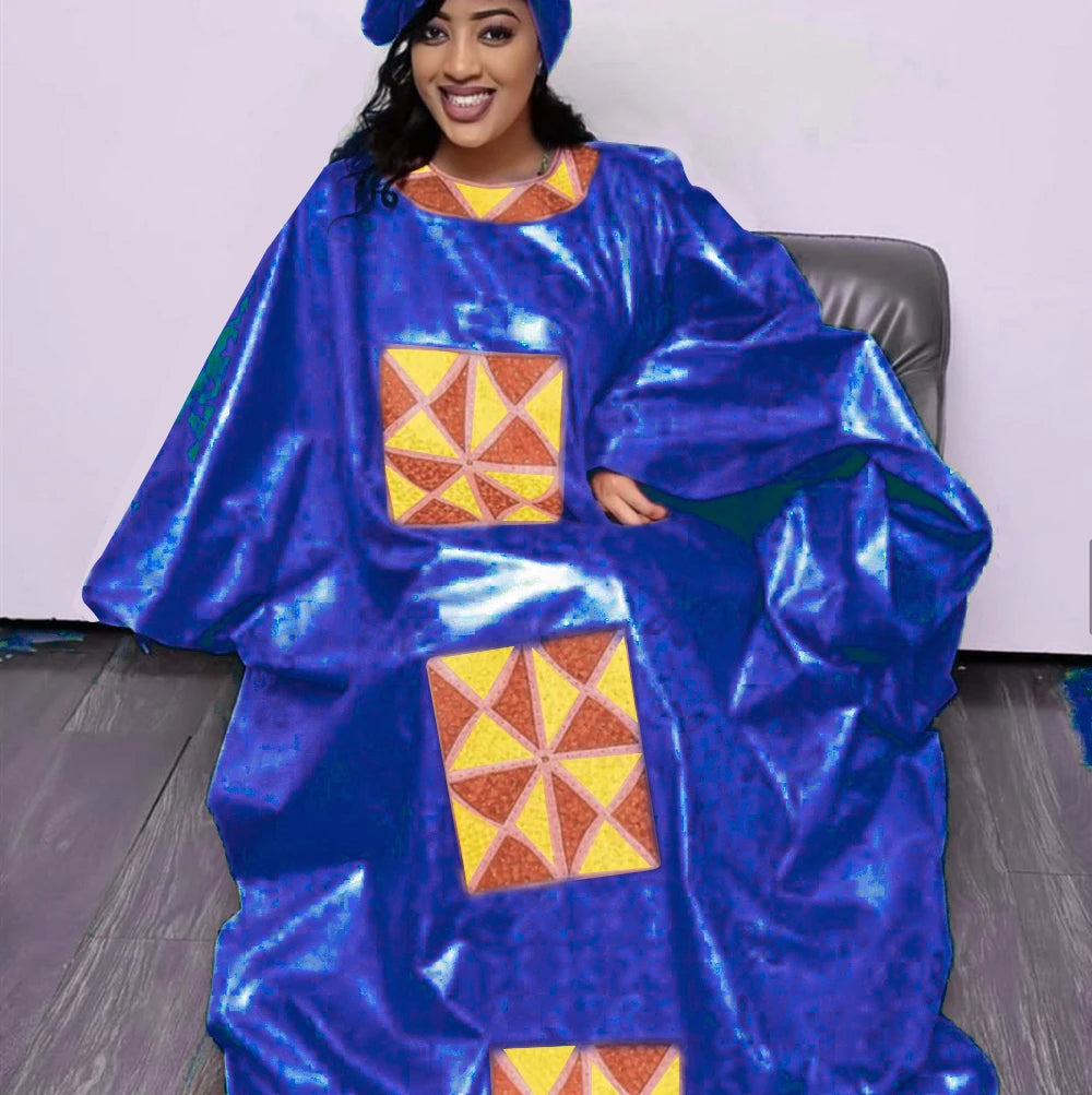 African Attire For Women Bazin Riche Embroidery Plus Size Elegant Party Church Dress