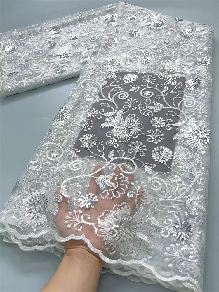 For Sewing Luxury Midi Party Dresses French Tulle Mesh Lace Newest Design African Nigerian Embroidered Lace Fabric,2.5yards 3846