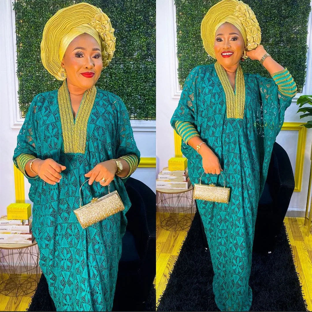Elegant African Dresses for Women Traditional Dashiki Lace Boubou Plus Size Turkey Wedding Party Gown Muslim Kaftan Maxi Dress
