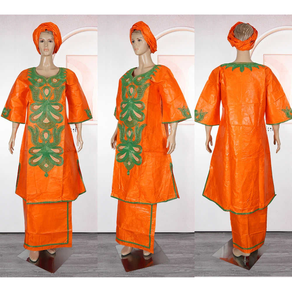 MD African Clothes For Women 2 PCS Sets Tops And Skirts Suits Bazin Riche Gown Dashiki Ankara Turkey Outfits Plus Size Dresses