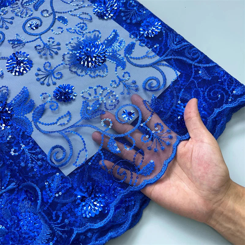 For Sewing Luxury Midi Party Dresses French Tulle Mesh Lace Newest Design African Nigerian Embroidered Lace Fabric,2.5yards 3846