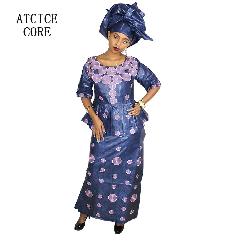 African Attire For Women Bazin Riche Embroidery Plus Size Elegant Party Church Dress