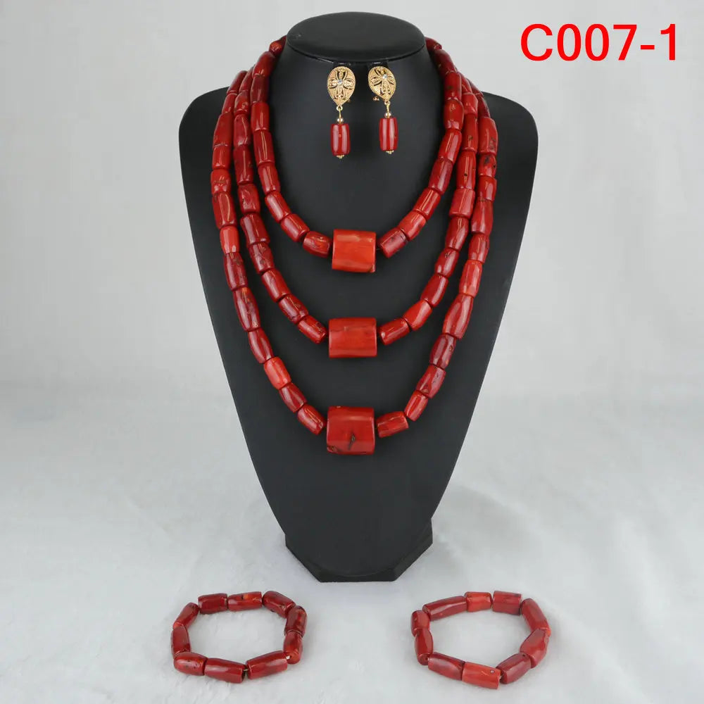 Fashion Nigerian Coral Beads Necklace Earrings Set for Bride New African Wedding Jewelry Set