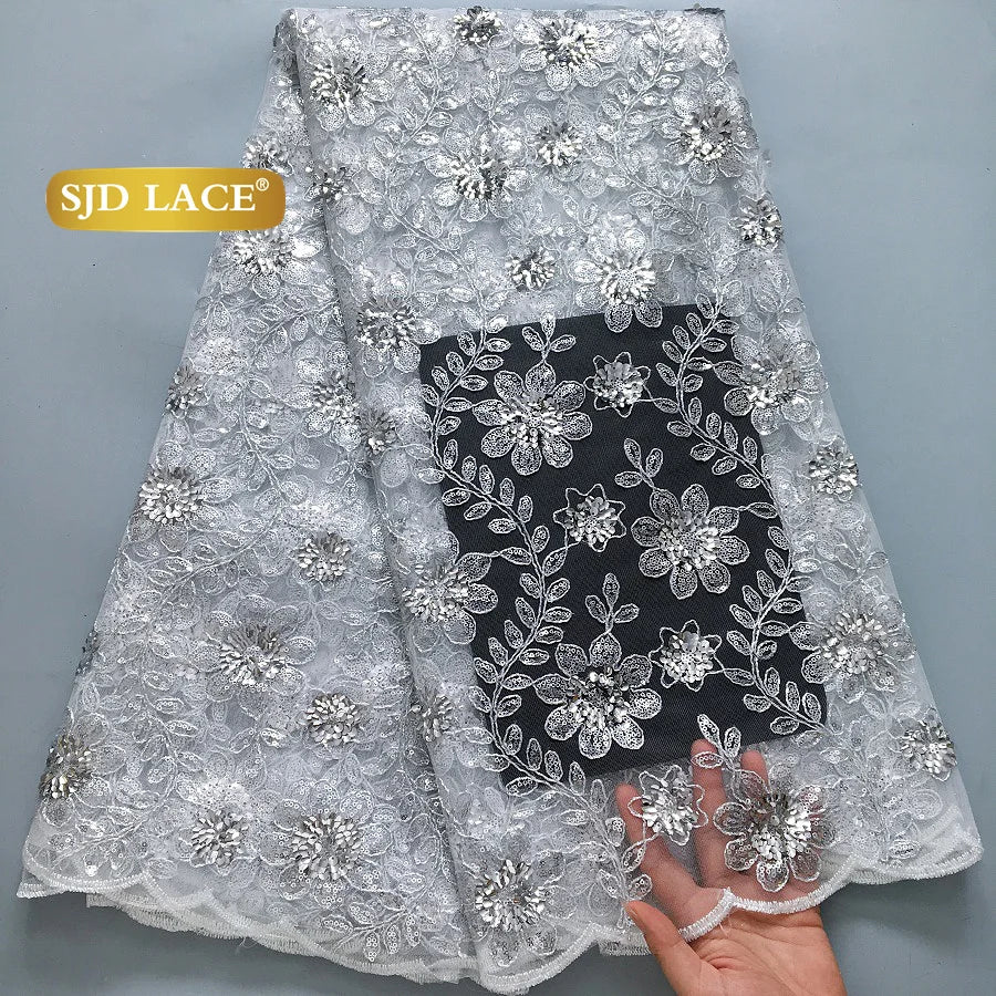 LACE 5Yards Nigerian Tulle Mesh Lace Fabric 2025 High Quality French African Sequins Net Lace for Women Wedding Dresses 4173