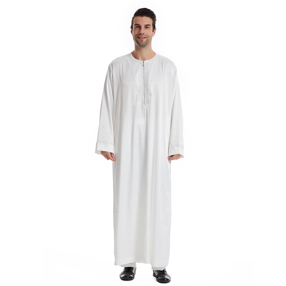 New Islamic Muslim Men Clothing Loose Jubba Thobe Abaya Front Zipper Musulmane Homme Caftan Maxi Robes Pakistan Arabia Dress