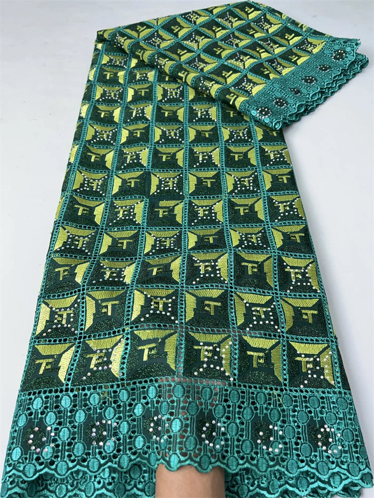 Kalume African Cotton Lace Fabric With Stones 2025 High Quality Embroidery Swiss Voile Lace In Switzerland For Dresses F4149