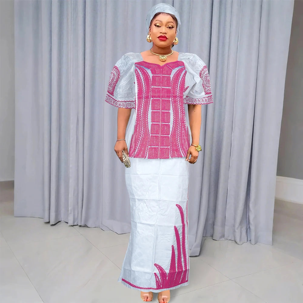 H&D African Clothes For Women Tradition Dress Embroidery Bazin Wedding Party Dress Ankara Robes Trads Wears African Clothes 2024