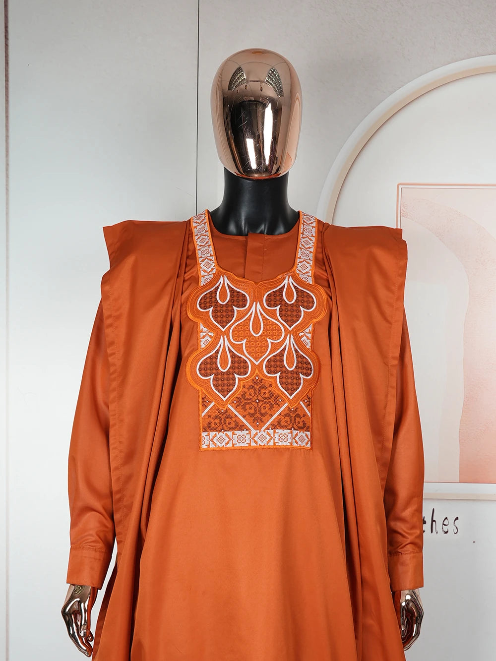 MD 2025 African Boubou Men Agbada 3 pieces Set Orange Dashiki Mens Shirt Pants Suit Embroidered Clothes Wedding Tops Pants Suit