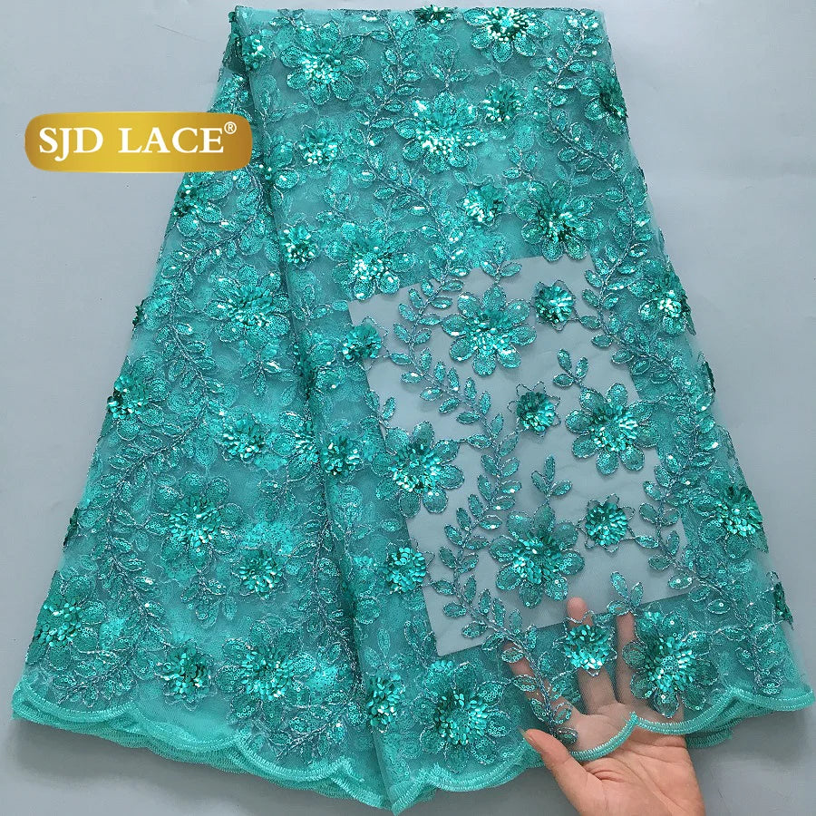 African Green Sequins Mesh Woman Lace Fabric High Quality 2025 Nigerian French Net Lace for Sewing Wedding Dresses 3735